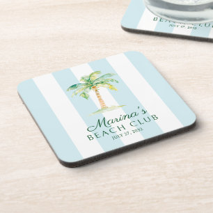 Aqua Blue Cabana Stripes Palm Beach Club Verjaarda Bier Onderzetter