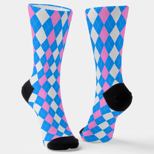 AQUA BLUE & CARNATION PINK Argyle Pattern Sokken (Gebogen)