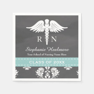 Aqua Blue Chalkboard Caduceus Nurse Afstuderen Servetten