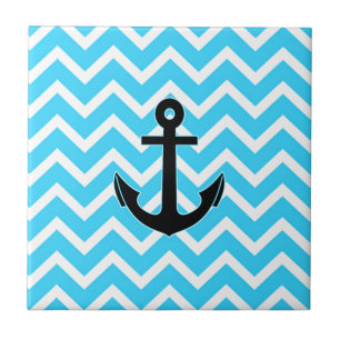 Aqua Blue Chevron Anchor Tegeltje