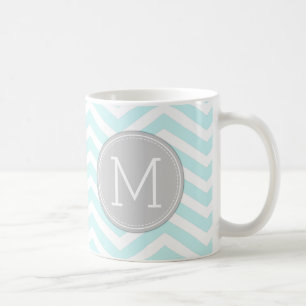 Aqua Blue Chevron Pattern met monogram Koffiemok