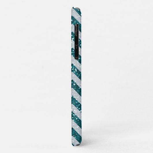 Aqua Blue Chevron Silver Glitter Monogram Case-Mate iPhone Case (Achterkant/links)