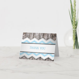 Aqua Blue Chevron & Wood Rustiek Dank u kaarten