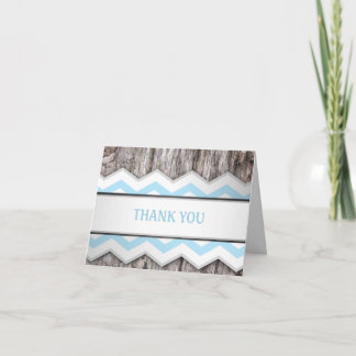 Aqua Blue Chevron & Wood Rustiek Dank u kaarten