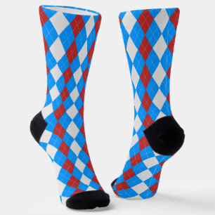 AQUA BLUE & CHRISTMAS RED Argyle Pattern-Sokken Sokken