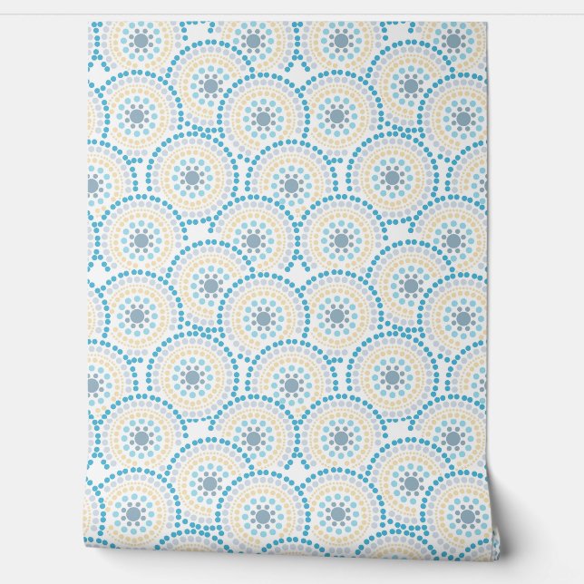 Aqua Blue Citroen Gele Cirkels Behang (Afrollen)