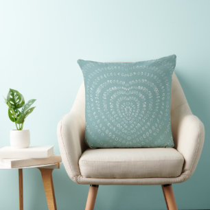 Aqua Blue Concentric White Hearts Boho Kussen