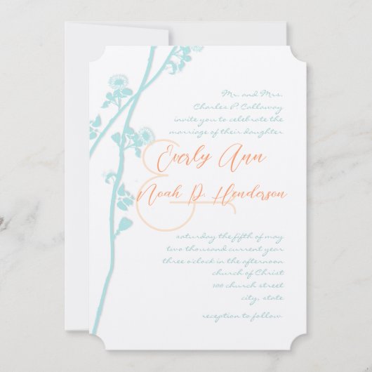 Aqua Blue Coral Faire-part de mariage (Devant)