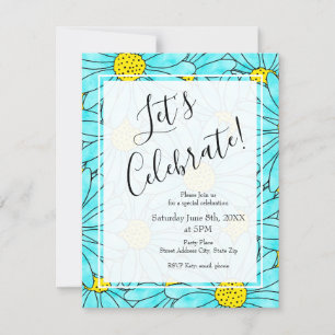 Aqua Blue Daisy Waterverf Abstract Patroon Kaart