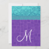 Aqua Blue Damask en Paars Wedding A004 Kaart (Achterkant)