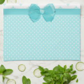 Aqua Blue Damask met Turquoise Ribbon Theedoek (Gevouwen)