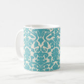 Aqua blue damask mok (Voorkant links)