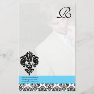 Aqua Blue Damask Monogram bruiloft Briefpapier