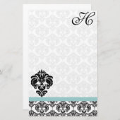 Aqua Blue Damask Monogram Gerecycled papier (Voorkant / Achterkant)