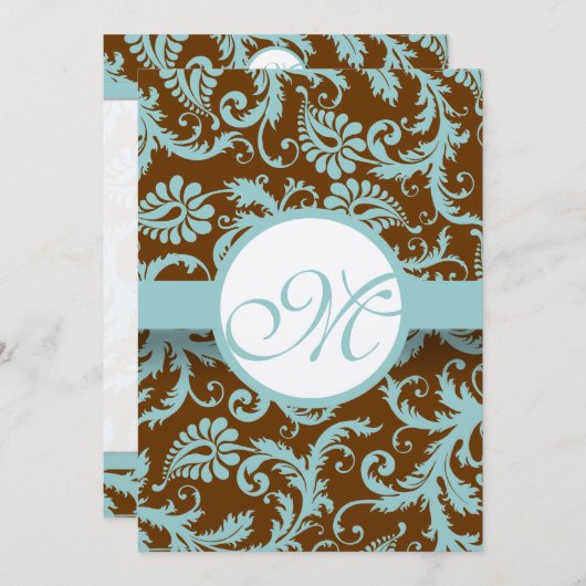 Aqua Blue Damask over de uitnodiging tot brute bru (Voorkant / Achterkant)