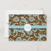 Aqua Blue Damask over de uitnodiging tot brute bru (Achterkant)