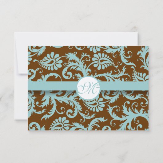 Aqua Blue Damask over de uitnodiging tot brute bru (Achterkant)
