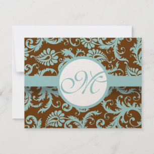 Aqua Blue Damask over de uitnodiging tot brute bru
