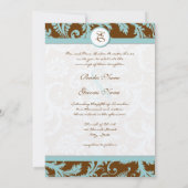 Aqua Blue Damask over de uitnodiging tot brute bru (Achterkant)