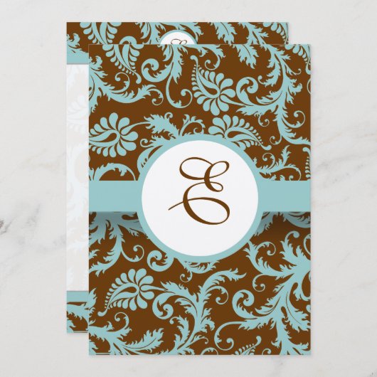 Aqua Blue Damask over de uitnodiging tot brute bru (Voorkant / Achterkant)