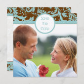 Aqua Blue Damask over de uitnodiging tot brute bru (Voorkant / Achterkant)