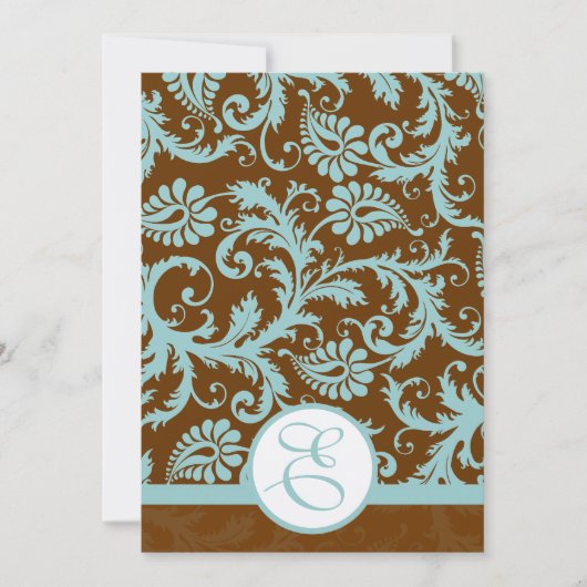 Aqua Blue Damask over de uitnodiging tot brute bru (Voorkant)