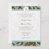 Aqua Blue Damask over de uitnodiging tot brute bru (Achterkant)