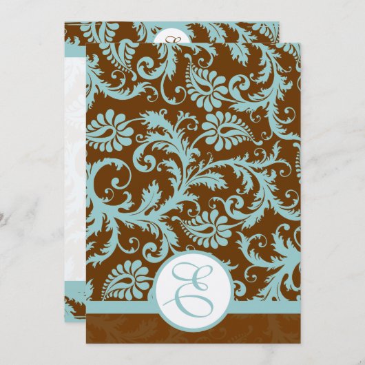 Aqua Blue Damask over de uitnodiging tot brute bru (Voorkant / Achterkant)