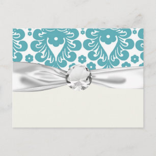 aqua blue damask patroon briefkaart