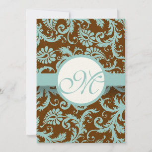 Aqua Blue Damask sur Faire-part de mariage Brown