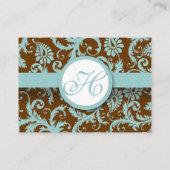 Aqua Blue Damask sur les cartes de mariage Damask (Dos)