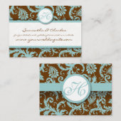 Aqua Blue Damask sur les cartes de mariage Damask (Devant / Derrière)