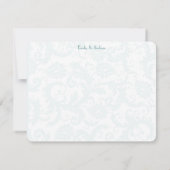 Aqua Blue Damask Swirls Wedding Invitation Kaart (Achterkant)