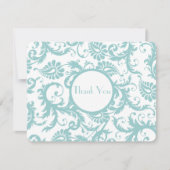 Aqua Blue Damask Swirls Wedding Invitation Kaart (Voorkant)