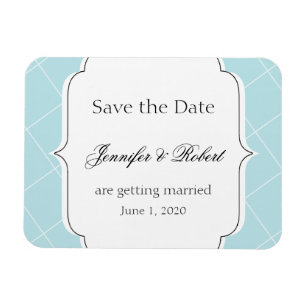 Aqua Blue Diamond Scallop Bruiloft Save the Date Magneet
