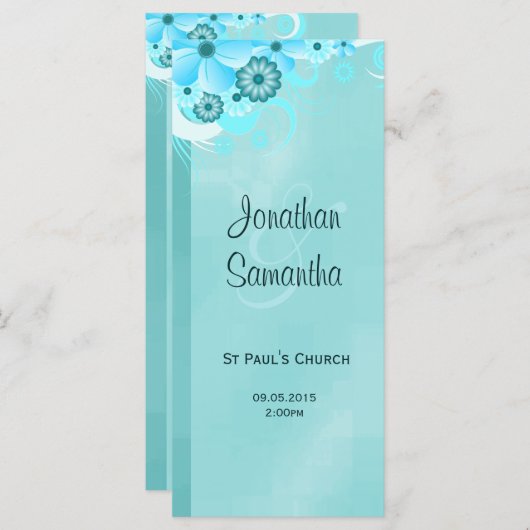 Aqua Blue Donker Blauwgroen Bloemen Trouwprogramma Programma (Voorkant / Achterkant)