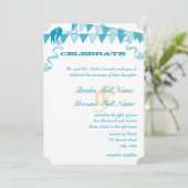 Aqua Blue Dots Bunting Pennant Invitations de mari (Debout devant)
