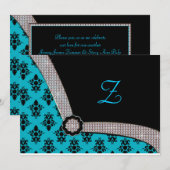 Aqua Blue en Black Damask Gem Sparkle Kaart (Voorkant / Achterkant)