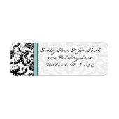 Aqua Blue en Black Damask Stippen Adresetiketten Etiket (Voorkant)
