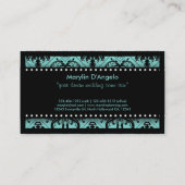 Aqua Blue en Black  Damask Wedding Planner Visitekaartje (Achterkant)