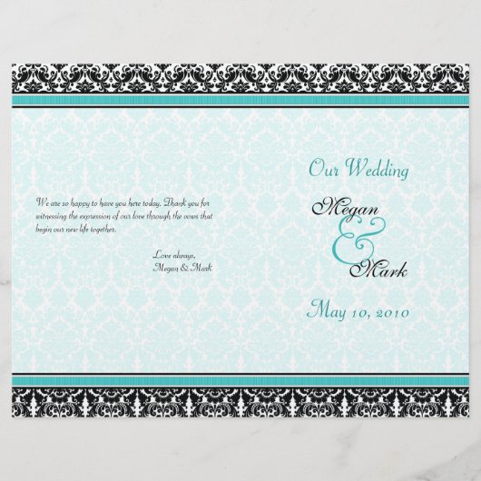 Aqua Blue en Black Damask Wedding Program (Voorkant)