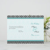 Aqua Blue en Black Damask Wedding Program (Staand voorkant)