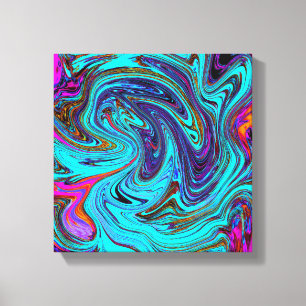 Aqua Blue en Black Groovy Abstract Retro Art Canvas Afdruk