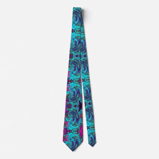 Aqua Blue en Black Groovy Abstract Retro Art Stropdas (Voorkant)
