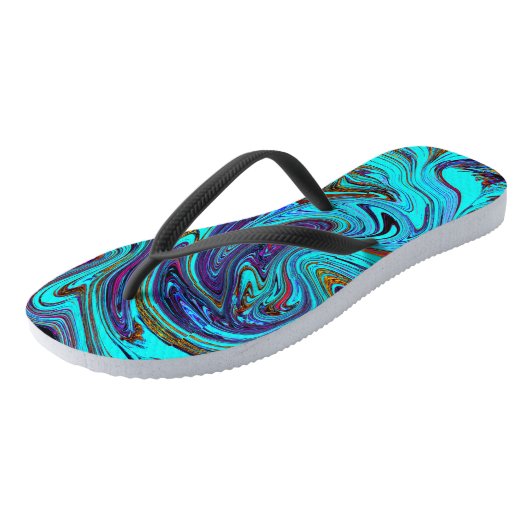 Aqua Blue en Black Groovy Abstract Retro Art Teenslippers