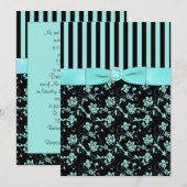 Aqua Blue en Black Striped Invitation Kaart (Voorkant / Achterkant)