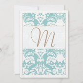 Aqua Blue en Brown Damask Wedding Invitation Kaart (Achterkant)