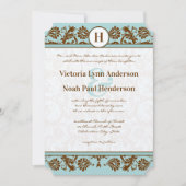  Aqua Blue en Brown Damask Wedding Kaart (Voorkant)