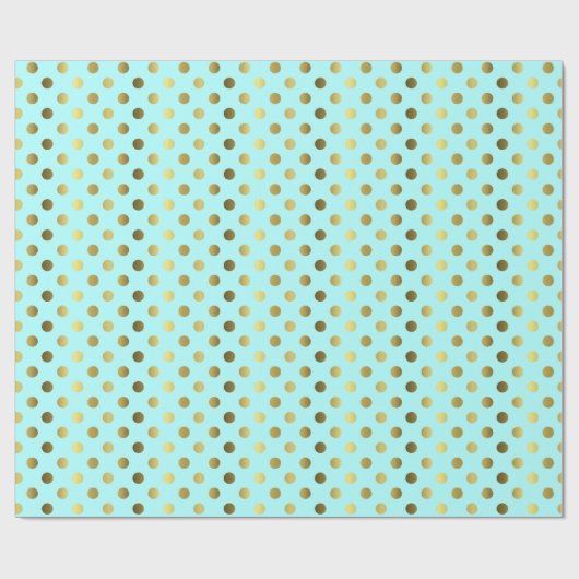 Aqua Blue en Gold Polka Dot Wrapping Paper Cadeaupapier (Vlak)