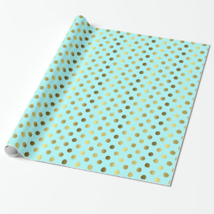 Aqua Blue en Gold Polka Dot Wrapping Paper Cadeaupapier